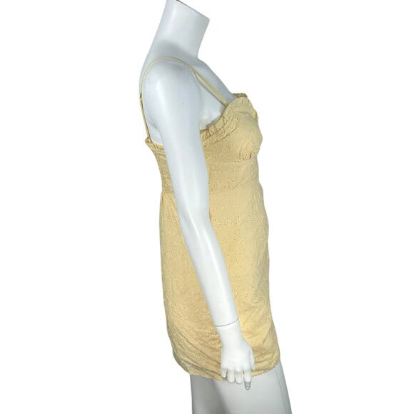 Mable Bodycon Micro Mini Dress Size Medium Yellow Eyelet Cottage Y2K Corset - Picture 7 of 9